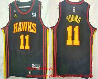 Men's Atlanta Hawks #11 Trae Young Black 2022 NEW Jordan Swingman Stitched Jersey With Sponsor