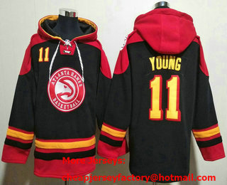 Men's Atlanta Hawks #11 Trae Young Black Ageless Must Have Lace Up Pullover Hoodie