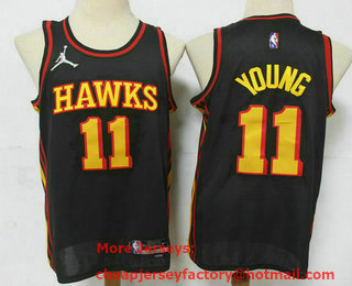 Men's Atlanta Hawks #11 Trae Young Black Jordan 75th Anniversary Diamond 2021 Stitched Jersey
