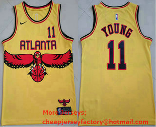 Men's Atlanta Hawks #11 Trae Young Yellow NEW Nike 2021 Swingman Throwback Jersey