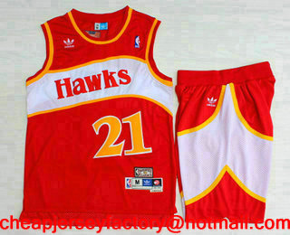Men's Atlanta Hawks #21 Dominique Wilkins Red Hardwood Classics Soul Swingman Throwback Jersey With Shorts