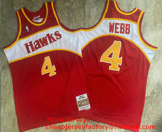 Men's Atlanta Hawks #4 Spud Webb Red 1986-87 Hardwood Classics Soul AU Throwback Jersey