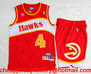 Men's Atlanta Hawks #4 Spud Webb Red Hardwood Classics Soul Swingman Throwback Jersey With Shorts
