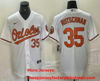 Men's Baltimore Orioles #35 Adley Rutschman Number White Stitched Cool Base Nike Jersey
