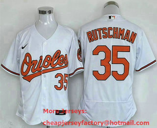 Men's Baltimore Orioles #35 Adley Rutschman White Stitched Flex Base Nike Jersey