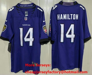 Men's Baltimore Ravens #14 Kyle Hamilton Limited Purple Vapor Jersey