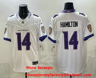 Men's Baltimore Ravens #14 Kyle Hamilton Limited White FUSE Vapor Jersey