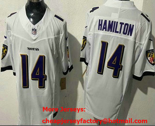 Men's Baltimore Ravens #14 Kyle Hamilton Limited White FUSE Vapor Jersey