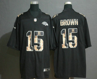 Men's Baltimore Ravens #15 Marquise Brown Black Statue Of Liberty Stitched NFL Nike Limited Jersey