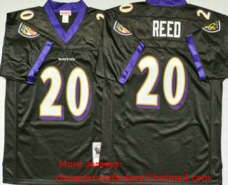 Men's Baltimore Ravens #20 Ed Reed Black Mitchell & Ness Throwback Football Jersey