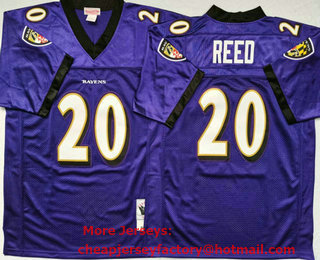 Men's Baltimore Ravens #20 Ed Reed Purple Mitchell & Ness Throwback Football Jersey