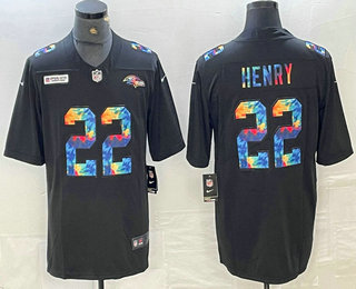 Men's Baltimore Ravens #22 Derrick Henry Multi-Color Black 2020 NFL Crucial Catch Vapor Untouchable Nike Limited Jersey