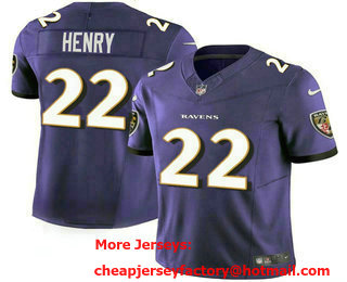 Men's Baltimore Ravens #22 Derrick Henry Purple 2024 FUSE Vapor Limited Stitched Football Jersey