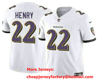Men's Baltimore Ravens #22 Derrick Henry White 2024 FUSE Vapor Limited Stitched Football Jersey