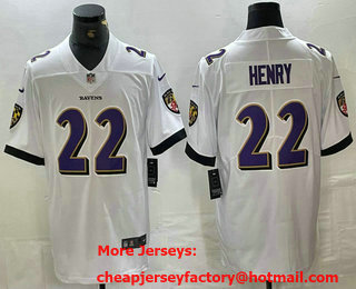 Men's Baltimore Ravens #22 Derrick Henry White 2024 Vapor Limited Stitched Jersey