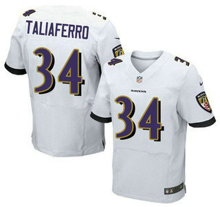 Men's Baltimore Ravens #34 Lorenzo Taliaferro White Road NFL Nike Elite Jersey