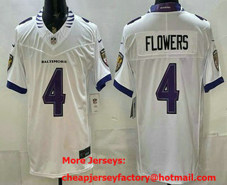 Men's Baltimore Ravens #4 Zay Flowers Limited White FUSE Vapor Jersey