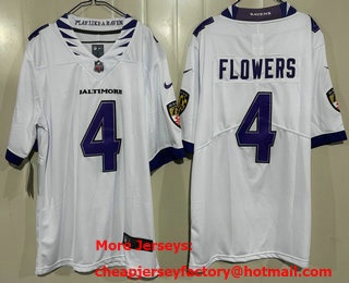 Men's Baltimore Ravens #4 Zay Flowers Limited White Vapor Jersey