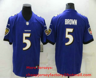 Men's Baltimore Ravens #5 Marquise Brown Purple 2021 Vapor Untouchable Stitched NFL Nike Limited Jersey