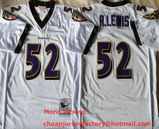 Men's Baltimore Ravens #52 Ray Lewis White Throwback Jersey