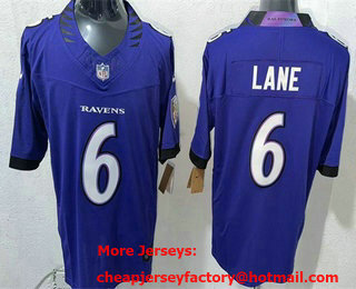 Men's Baltimore Ravens #6 JaKobi Lane Limited Purple FUSE Vapor Jersey