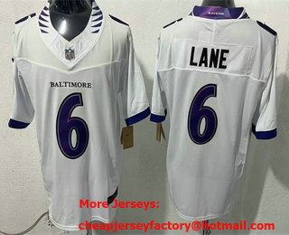 Men's Baltimore Ravens #6 JaKobi Lane Limited White FUSE Vapor Jersey