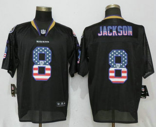 Men's Baltimore Ravens #8 Lamar Jackson Black USA Flag Fashion Stitched NFL Nike Elite Jersey