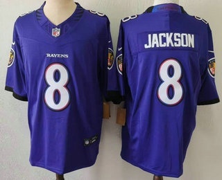 Men's Baltimore Ravens #8 Lamar Jackson Limited Purple FUSE Vapor Jersey