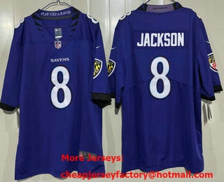 Men's Baltimore Ravens #8 Lamar Jackson Limited Purple Vapor Jersey