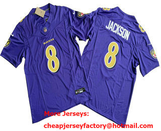 Men's Baltimore Ravens #8 Lamar Jackson Purple 2023 FUSE Color Rush Stitched Limited Jersey