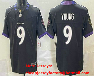Men's Baltimore Ravens #9 Zion Young Limited Black FUSE Vapor Jersey