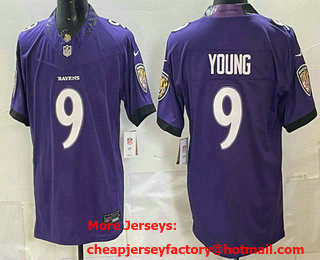 Men's Baltimore Ravens #9 Zion Young Limited Purple FUSE Vapor Jersey