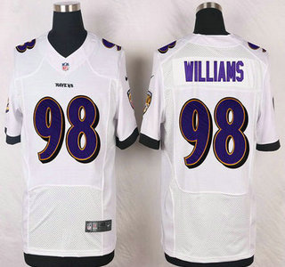 Men's Baltimore Ravens #98 Brandon Williams White Road NFL Nike Elite Jersey