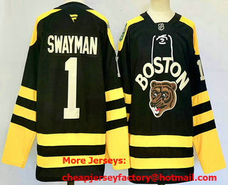 Men's Boston Bruins #1 Jeremy Swayman Black 2024 Winter Classic Authentic Jersey