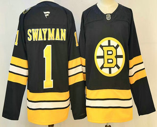 Men's Boston Bruins #1 Jeremy Swayman Black 2025 Authentic Jersey