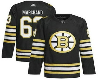 Men's Boston Bruins #63 Brad Marchand Black 100th Anniversary Authentic Jersey