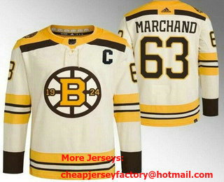 Men's Boston Bruins #63 Brad Marchand Cream 100th Anniversary Authentic Jersey