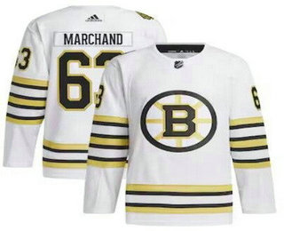 Men's Boston Bruins #63 Brad Marchand White 100th Anniversary Authentic Jersey