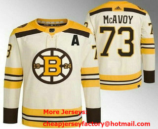 Men's Boston Bruins #73 Charlie McAvoy Cream 100th Anniversary Authentic Jersey