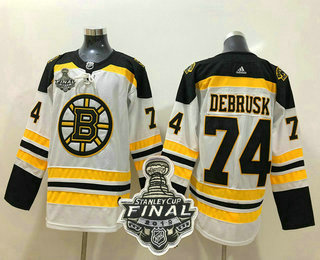 Men's Boston Bruins #74 Jake DeBrusk White 2019 NHL Stanley Cup Final Patch Adidas Stitched NHL Jersey