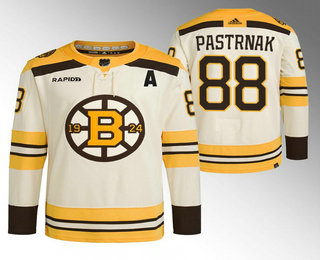Men's Boston Bruins #88 David Pastrnak Cream 100th Anniversary Authentic Jersey