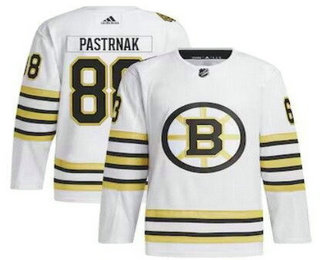 Men's Boston Bruins #88 David Pastrnak White 100th Anniversary Authentic Jersey