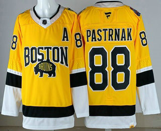 Men's Boston Bruins #88 David Pastrnak Yellow 2026 Stadium Series Authentic Jersey