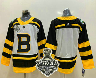 Men's Boston Bruins Blank White 2019 NHL Stanley Cup Final Patch Winter Classic Adidas Stitched NHL Jersey