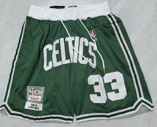 Men's Boston Celtics #33 Larry Bird Green 1985 Throwback Swingman Shorts