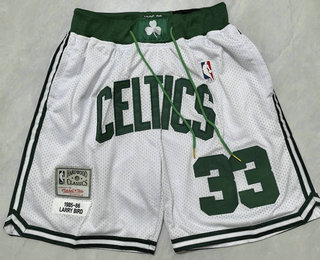 Men's Boston Celtics #33 Larry Bird White 1985 Throwback Swingman Shorts