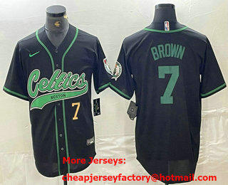 Men's Boston Celtics #7 Jaylen Brown Number Black Cool Base Stitched Baseball Jersey