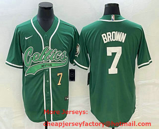 Men's Boston Celtics #7 Jaylen Brown Number Green With Patch Stitched Baseball Jersey