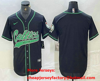 Men's Boston Celtics Black With Patch Cool Base Stitched Baseball Jersey