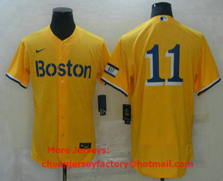 Men's Boston Red Sox #11 Rafael Devers Gold No Name 2021 City Connect Stitched MLB Flex Base Nike Jersey